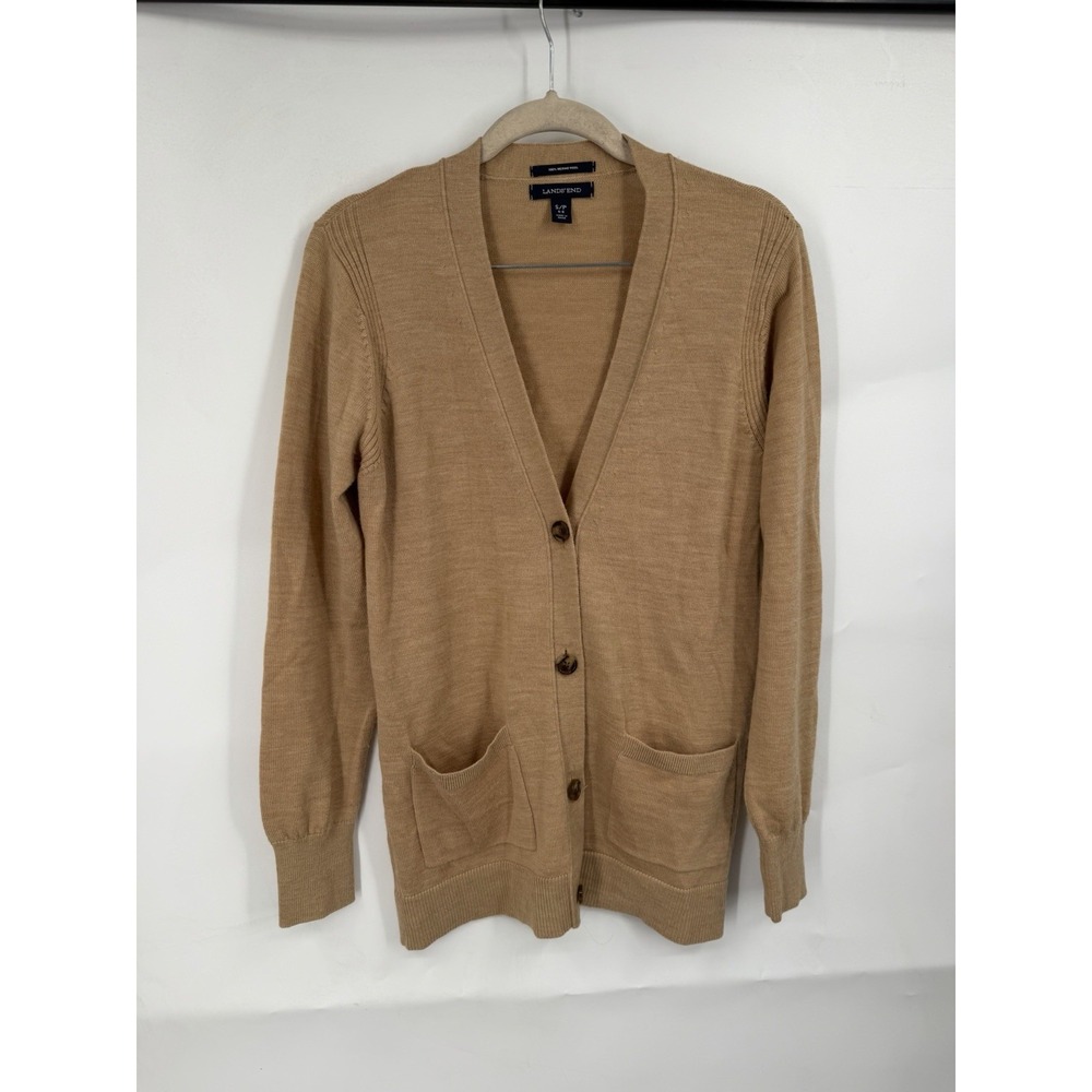 Lands End Flawed Wool Button Tan Long Sleeve Sweater Women S Granolagirl
